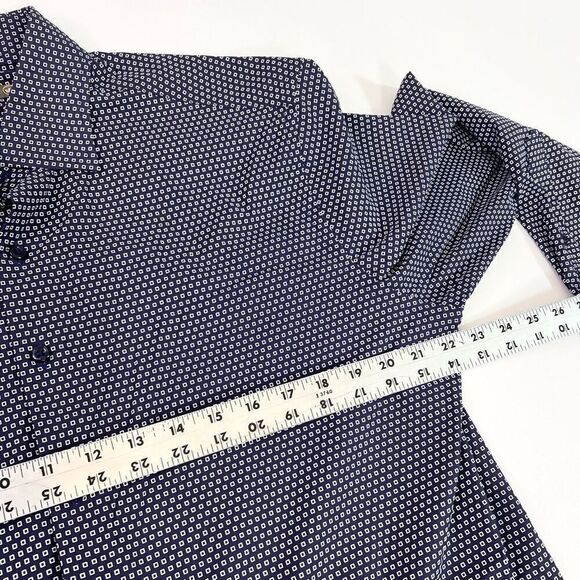Peter Millar Button Up Shirt Mens Medium Navy White Geometric Long Sleeves - Picture 4 of 12